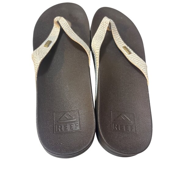 Reef Womens Cushion Court Flip-Flops Size 8 Black & Beige Sandals With Snake - Picture 4 of 6